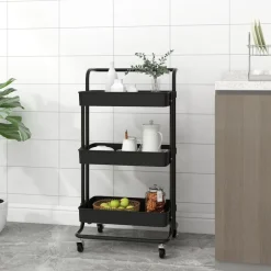 Online vidaXL Rullvagn 3 våningar 42x35x85 cm järn och ABS Svart