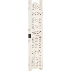 vidaXL Rumsavdelare 3 paneler handsnidad vit 120x165 cm mangoträ