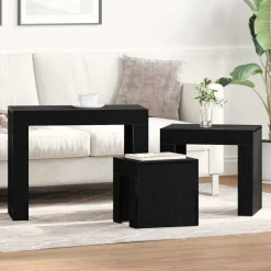 vidaXL Satsbord 3 pcs Svart Ek Konstruerat trä