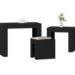 vidaXL Satsbord 3 pcs Svart Ek Konstruerat trä