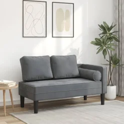 vidaXL Schäslong med dynor mörkgrå sammet