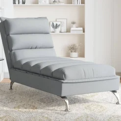 Discount vidaXL Schäslong med dynor tyg Ljusgrå