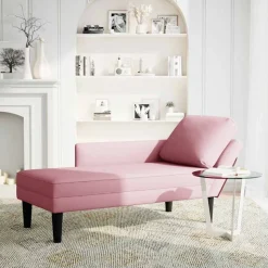 vidaXL Schäslong med kudde och höger armstöd rosa sammet