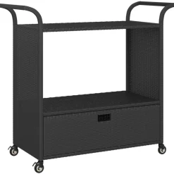 Sale vidaXL Serveringsvagn med låda 100x45x97 cm konstrotting Svart