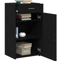 vidaXL Sideboard med låda Svart Ek 50 x 42,5 x 93 cm