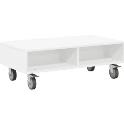 vidaXL Sido bord med hjul 90 x 50 x 30 cm Konstruerat trä Vit