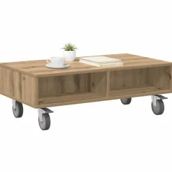 vidaXL Sido bord med hjul Artisan Ek 90 x 50 x 30 cm Konstruerat trä