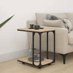 Online vidaXL Sidobord med hjul sonoma-ek 50x35x55,5 cm konstruerat trä Sonoma ek