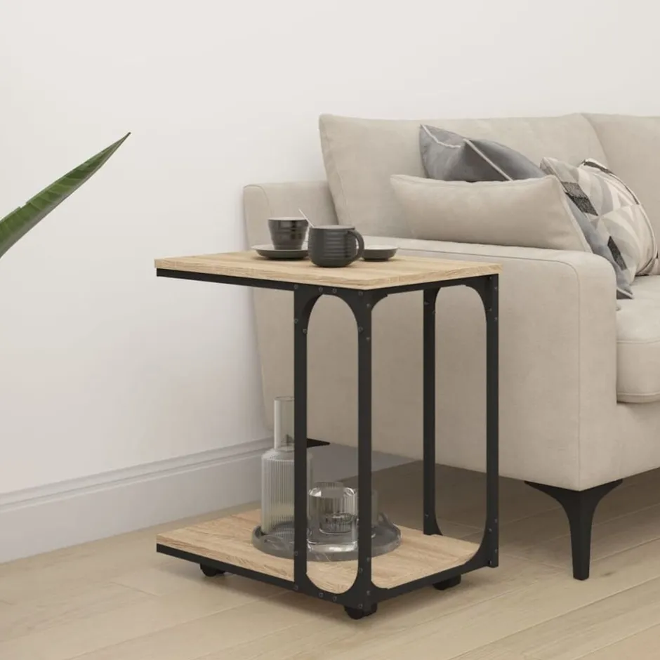 Online vidaXL Sidobord med hjul sonoma-ek 50x35x55,5 cm konstruerat trä Sonoma ek