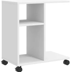 Best vidaXL Sidobord med hjul 50x30x55 cm konstruerat trä Vit