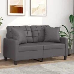 Best vidaXL 2-sits soffa med prydnadskuddar 120 cm konstläder Grå