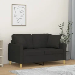 Outlet vidaXL 2-sits soffa med prydnadskuddar 120 cm tyg Svart