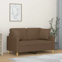 Clearance vidaXL 2-sits soffa med prydnadskuddar 120 cm tyg Brun