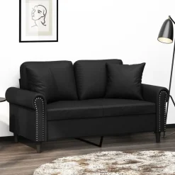 vidaXL 2-sits soffa med prydnadskuddar svart 120 cm konstläder