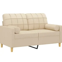 Online vidaXL 2-sits soffa med prydnadskuddar gräddvit 120 cm tyg Kräm