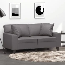 vidaXL 2-sits soffa med prydnadskuddar grå 120 cm konstläder