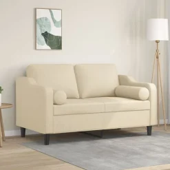 vidaXL 2-sits soffa med prydnadskuddar gräddvit 120 cm tyg