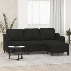 New vidaXL 3-sitssoffa med fotpall 180 cm tyg Svart