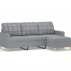 Outlet vidaXL 3-sitssoffa med fotpall 180 cm tyg Ljusgrå