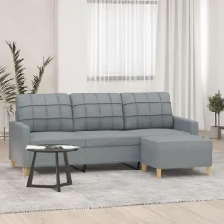 Outlet vidaXL 3-sitssoffa med fotpall 180 cm tyg Ljusgrå