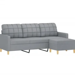 Outlet vidaXL 3-sitssoffa med fotpall 180 cm tyg Ljusgrå