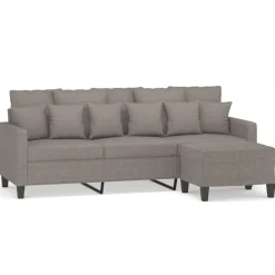 vidaXL 3-sitssoffa med fotpall taupe 180 cm tyg