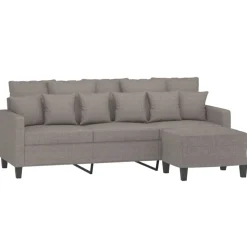 vidaXL 3-sitssoffa med fotpall taupe 180 cm tyg