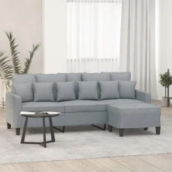 vidaXL 3-sitssoffa med fotpall ljusgrå 180 cm tyg