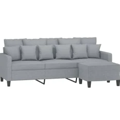 vidaXL 3-sitssoffa med fotpall ljusgrå 180 cm tyg