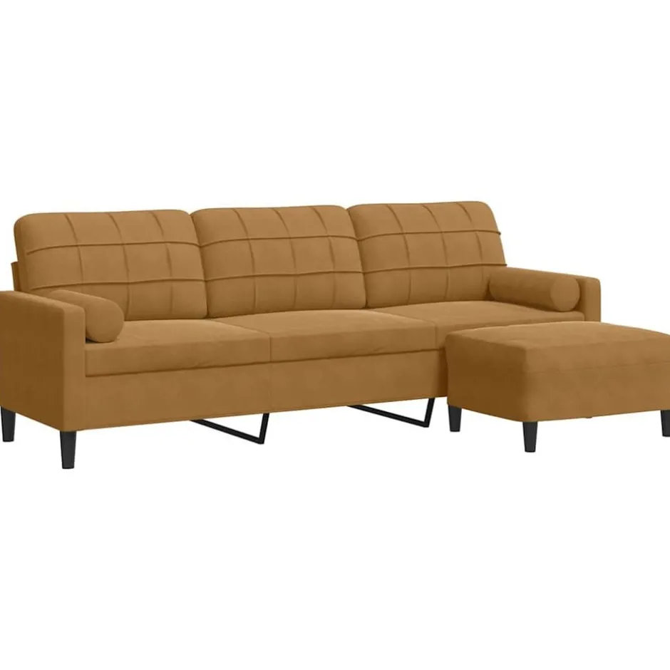 Best vidaXL 3-sitssoffa med fotpall 210 cm sammet Brun