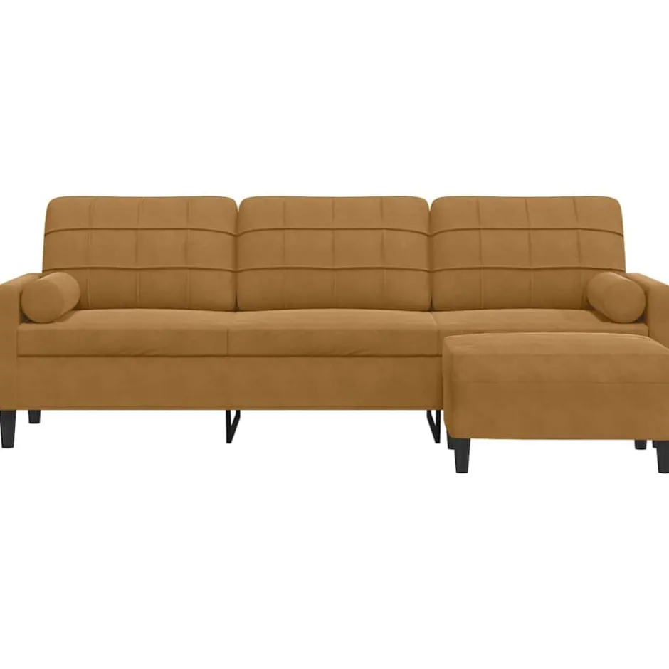 Best vidaXL 3-sitssoffa med fotpall 210 cm sammet Brun