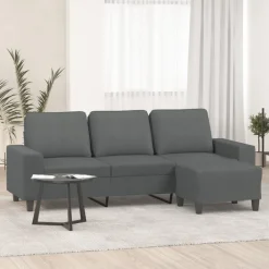 vidaXL 3-sitssoffa med fotpall Mörkgrå 180 cm tyg