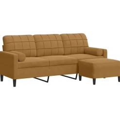 vidaXL 3-sitssoffa med fotpall brun 180 cm sammet