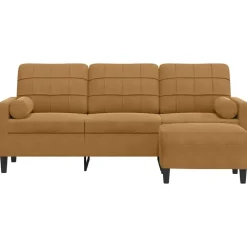 vidaXL 3-sitssoffa med fotpall brun 180 cm sammet