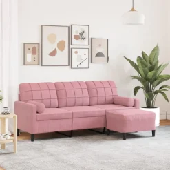 vidaXL 3-sitssoffa med fotpall rosa 180 cm sammet