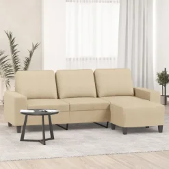 vidaXL 3-sitssoffa med fotpall Gräddvit 180 cm tyg