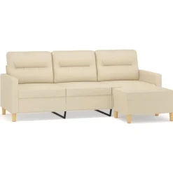 vidaXL 3-sitssoffa med fotpall Gräddvit 180 cm tyg
