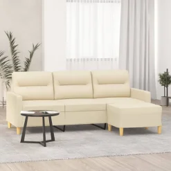 vidaXL 3-sitssoffa med fotpall Gräddvit 180 cm tyg