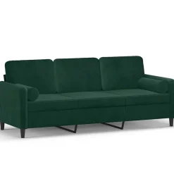 vidaXL 3-sitssoffa med prydnadskuddar mörkgrön 180 cm sammet