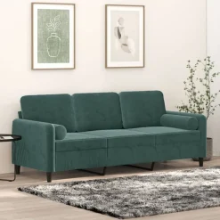 vidaXL 3-sitssoffa med prydnadskuddar mörkgrön 180 cm sammet