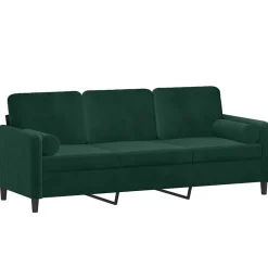 vidaXL 3-sitssoffa med prydnadskuddar mörkgrön 180 cm sammet