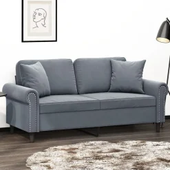 vidaXL 2-sitssoffa med prydnadskuddar mörkgrå 140 cm sammet