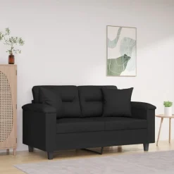 vidaXL 2-sitssoffa med prydnadskuddar svart 120 cm mikrofibertyg