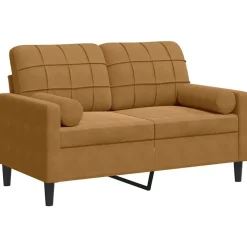 vidaXL 2-sitssoffa med prydnadskuddar brun 120 cm sammet