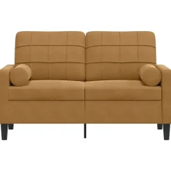 vidaXL 2-sitssoffa med prydnadskuddar brun 120 cm sammet
