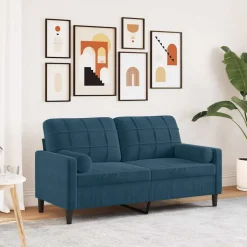 vidaXL 2-sitssoffa med prydnadskuddar blå 140 cm sammet