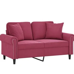 New vidaXL 2-sitssoffa med prydnadskuddar 120 cm sammet Vinröd