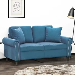 Sale vidaXL 2-sitssoffa med prydnadskuddar 120 cm sammet Blå