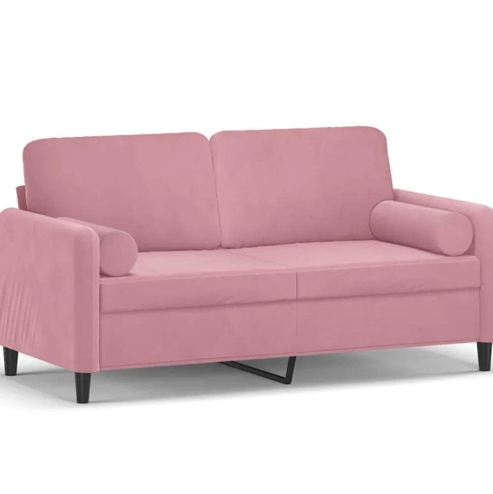 vidaXL 2-sitssoffa med prydnadskuddar rosa 140 cm sammet