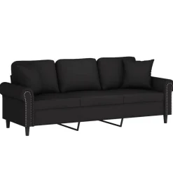 vidaXL 3-sitssoffa med prydnadskuddar svart 180 cm sammet